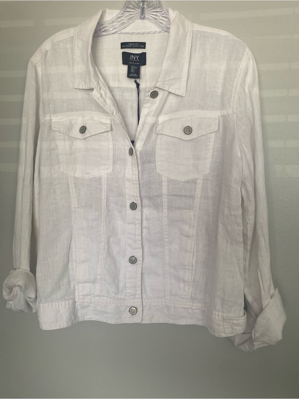 JNY (Jones New York) 100% Linen Button-Front Shirt Jacket - White